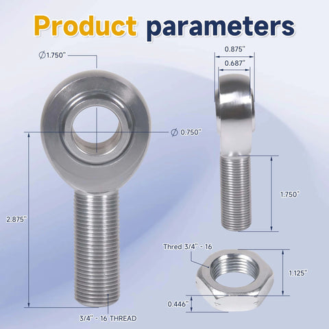 3/4 Heim Joints Rod End Kit with Right and Left Hand Threads, dimensions and parameters overview, 0.75 Chromoly Suspension and Steering Set
