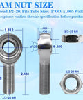 1/2 x 1/2-20 Heim Joints Rod End Kit with Right and Left Hand Threads, Chromoly Panhard Bar Set, diagram of dimensions and components