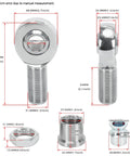 Diagram of 1.25 inch Heim Joint Rod End Kit, chromoly rod ends with measurements, heat treated, chrome plated, right and left hand thread.