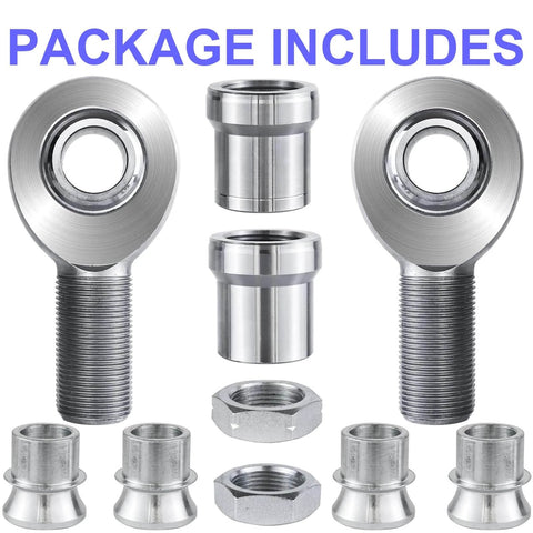 1.25 inch Heim joint rod end kit with tube adapters, misalignment spacers and jam nuts, left and right hand thread chromoly joints