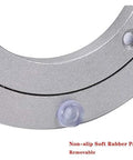 Close-up of non-slip rubber feet on 10 Inch Heavy Duty Lazy Susan Turntable Hardware Manual Swivel Ball Bearing Base in silver.