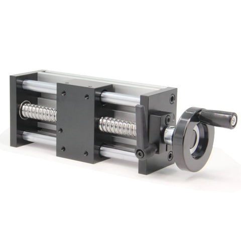 100mm Effective Travel Dual Optical Axis Manual Sliding Table with SFU1605 Ball Screw, handwheel, heavy load metal build