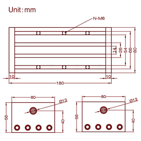 Technical drawing of 100mm Effective Travel Dual Optical Axis Manual Sliding Table with SFU1605 Ball Screw, dimensions and specifications
