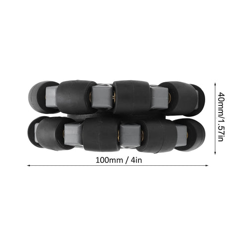 Side view of Omni Wheel for Robot 100mm 360 Degree Omnidirectional Plastic Wheel with rubber rollers and brass bearings.