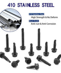 100pcs 410 Stainless Steel #10x1/2 Hex Washer Head Self Drilling Screws, Black Oxide Coated Self Tapping Tek Screws displayed