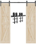 10 FT Double Sliding Barn Door Hardware Track Kit for Wood Slab Doors with J Shape Hanger, Heavy Duty Aluminum System