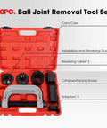 Open red case of Ball Joint Press and U Joint Removal Kit, 10 PCS with C-frame and tools for cars and trucks