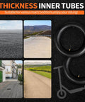 10x2.125 Inner Tube (2-Pack) for Electric Scooters – 0° Straight Valve Stem displayed on textured background with road images