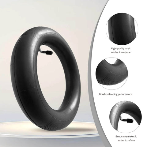 10x2.75-6.5 scooter tire tube with valve, shown in close-up, made of high quality butyl rubber, suitable for 10 inch tires replacement.