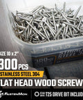 300 PCS Bulk Box of #10x2 Stainless Steel Deck Screws, 304 Grade, T25 Star Drive Bit for Outdoor Wood Projects