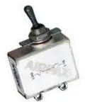 Rugged Military Grade Single Pole Circuit Breaker Replacement For Avionics And Heavy Duty Wiring Boards Offers Bulletproof Power Control That Just Works Every Time, showing metal body and toggle switch.