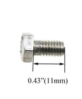 Close-up of stainless steel screw for 25mm diameter shower door wheels with smooth rolling nylon runners, solid brass hubs.