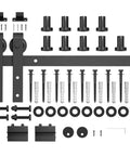 12FT Sliding Barn Door Hardware Kit for Single Doors up to 72 Inch components, heavy duty carbon steel track with rollers and screws.