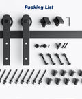 12 FT Heavy Duty Sliding Barn Door Hardware Track Kit with straight pulley design components and fasteners on white background