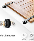 12 FT Double Door Sliding Barn Door Hardware Track Kit with Straight Pulley, showcasing ball bearing rollers and wood door application
