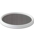 12 Inch Non Skid Pantry Lazy Susan Turntable, White and Gray Rotating Organizer with Rimmed Edge for Cabinets, Refrigerator, Bathroom and Craft Storage