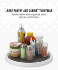 12 Inch Non Skid Pantry Lazy Susan Turntable, White and Gray Rotating Organizer with Rimmed Edge holding condiments and craft items