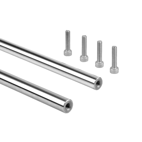 12mm Chrome Plated Linear Rods 450mm Long, 2pcs Solid Motion Shafts with M6 Internal Threaded Ends and mounting bolts, front view