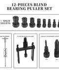 12pcs Blind Hole Bearing Puller Set Internal Bearing Extractor Puller Kit with slide hammer, split collets, and accessories