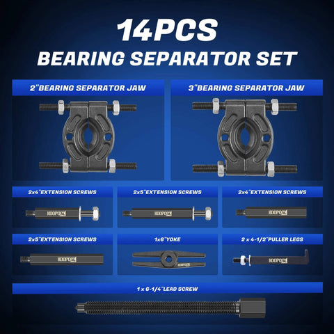 14 pcs bearing puller and splitter kit 5 ton with 2 and 3 inch separator jaws