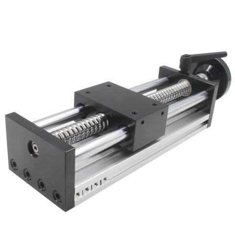 150mm Effective Travel Dual Optical Axis Manual Sliding Table with SFU1605 Ball Screw, Linear Rail Guide and Handwheel