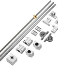 16 Piece 700mm Linear Motion Set with 8mm rods, lead screw, SK8 supports, SCS8UU bearings, KP08 pillow blocks, and flexible couplings displayed.