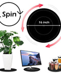 Diagram of 16 Inch Lazy Susan Turntable Heavy Duty Rotating Swivel Stand with plant, monitor, and jars on stand
