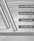 2Pcs 16mm x 100mm Linear Rail Rod Shafts, case hardened chrome plated C45 carbon steel linear motion guides in industrial setting