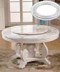 Dining table with 18 Inch Aluminum Heavy Duty Lazy Susan Turntable Bearing, round swivel plate hardware, smooth rotating base visible