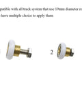 Two 25mm diameter shower door wheels with smooth rolling nylon runners, solid brass hubs, and stainless steel screws displayed on white background.