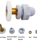 4PCS 19mm shower door rollers replacement with copper rod pulley, nylon runners, disassembled view showing components.