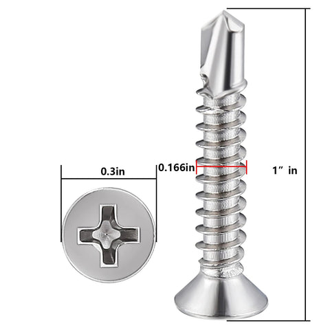 300pcs #8 x 1 Inch Flat Head Self Tapping Sheet Metal Screws Stainless Steel High Strength Quick Self Drilling Screws with Deep Threads