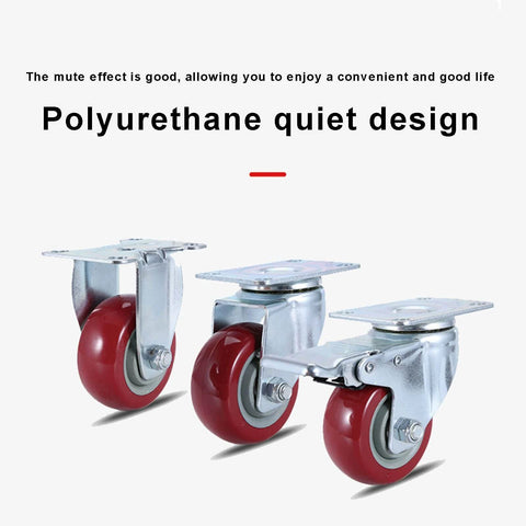 2.5 Inch Heavy Duty Swivel Caster Wheels Set of 4 with Brake, Locking Bearing Top Plate Casters, shown in polyurethane design