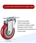 2.5 inch medium flat bottom PVC jujube wheel, 63.5mm diameter, with steel bracket and top plate in side view.