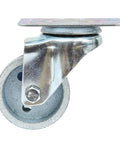 2 Inch Heavy Duty All Steel Swivel Plate Caster Wheels Set of 4, featuring high gauge gray metal casters with double ball bearings, side view.