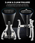 Gear Puller Set, 3" 4" 6" 8" Bearing Puller Kit, 24pc 2 Jaw & 3 Jaw Gear Puller with Reversible Jaws for versatile assembly