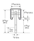 Diagram of 2 Wheel Trolley Assembly Rollers with Dual Bearings for 1-5/8 Inch & Taller Strut Channel, showing dimensions and layout.