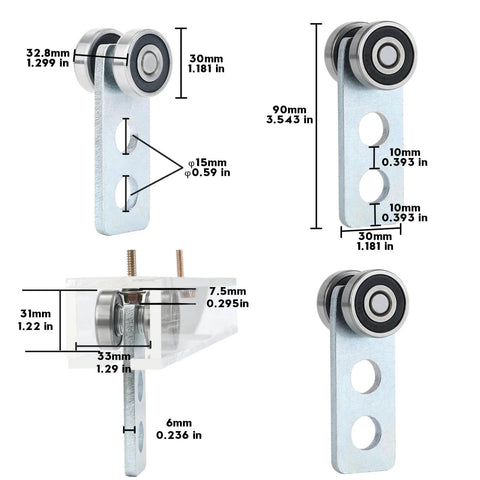 2 Wheel Trolley Assembly Rollers with Bearing System for 1-5/8 Inch Strut Channel, Heavy Duty Q235 Steel dimensions