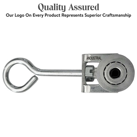 2 Wheels Trolley Assembly Rollers with Eye Hook Loop Silver Electro Galvanized Zinc Finish Top View Quality Assured Logo