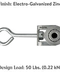 2 Wheels Trolley Assembly Rollers with Eye Hook Loop Silver Electro Galvanized Zinc Finish side view
