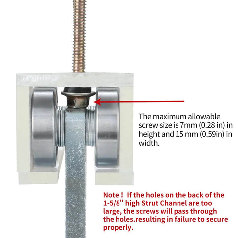 2 Wheel Trolley Assembly Rollers with Rubber Sealed Bearings Galvanized Steel Construction on 1-5/8 Inch Strut Channel