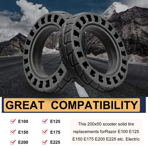 200x50 Solid Tire, 200x50 8''x2'' Scooter Replacement Wheels for Crazy Cart E100 E125 E150 E175 E200 E200s E225