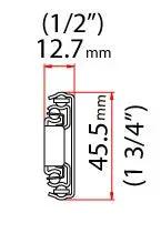 Technical drawing with dimensions for 12 Inch 100 Lb Full Extension Ball Bearing Drawer Slides with 1 Inch Over Travel Side Mounted Design