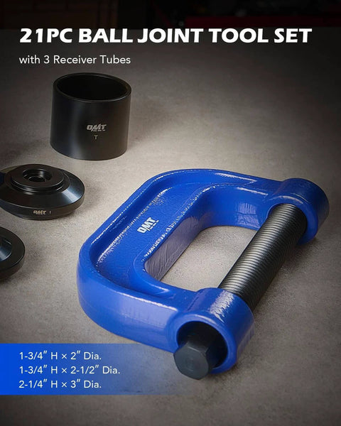 Ball Joint Press Kit, 21-Piece Ball Joint Removal Tool with receiver tubes in blue on a surface