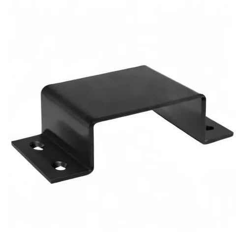 4 Pack Heavy Duty Door Barricade Brackets Built Different Carbon Steel Fits 2x4 Lumber Thick Gauge Anti Intrusion Door Jammers Hold up to 110 Lbs Each Pair for Secure Gate Lock Reinforcement System Black side view of a single door barricade bracket.