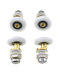 23mm diameter brass shower door wheels with nylon rollers and stainless steel screws, smooth rolling ball bearing runners, front view