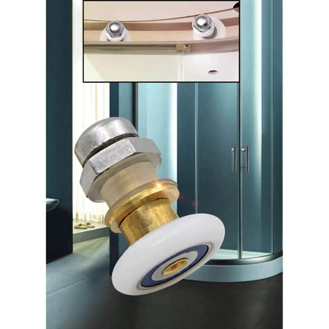 Close-up of 23mm Shower Door Rollers Replacement 4PCS Set for Bathroom Glass Sliding Doors with Copper Stainless Steel Nylon Construction
