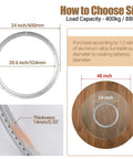 24 Inch Lazy Susan Bearing Heavy Duty Aluminum Alloy Turntable with Silent Smooth Ball Bearing Design, size guide and dimensions