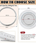 Diagram showing the 24 Inch Aluminum Alloy Lazy Susan Turntable Bearing with size details and tips for choosing appropriate size.