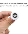 Hand holding 25mm diameter bearing steel shower door wheel with nylon roller, stainless steel screw, and ball bearing.